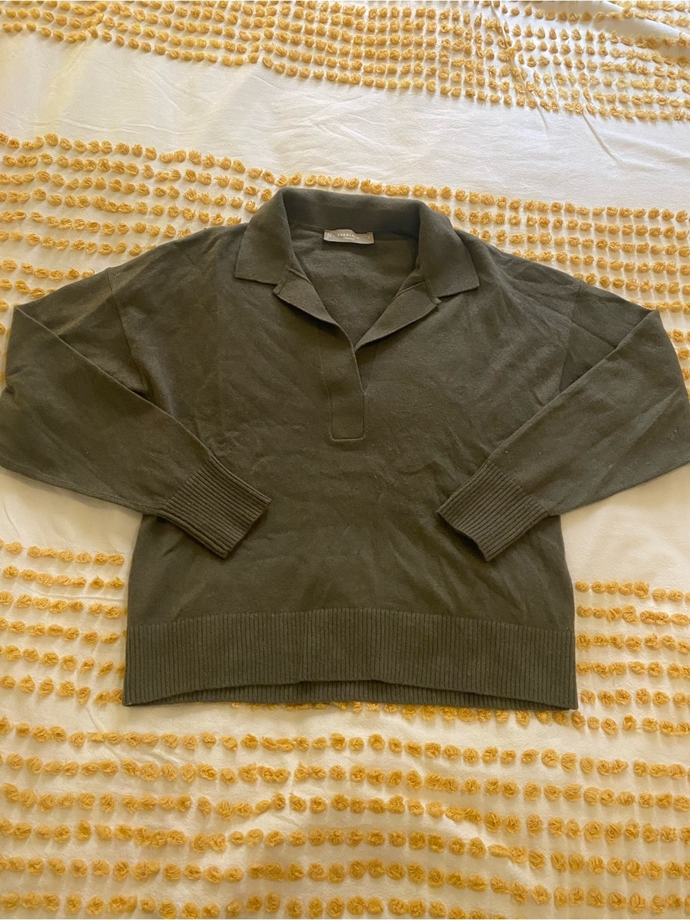 Everlane Olive Collared V-Neck Cashmere Knit Sweater